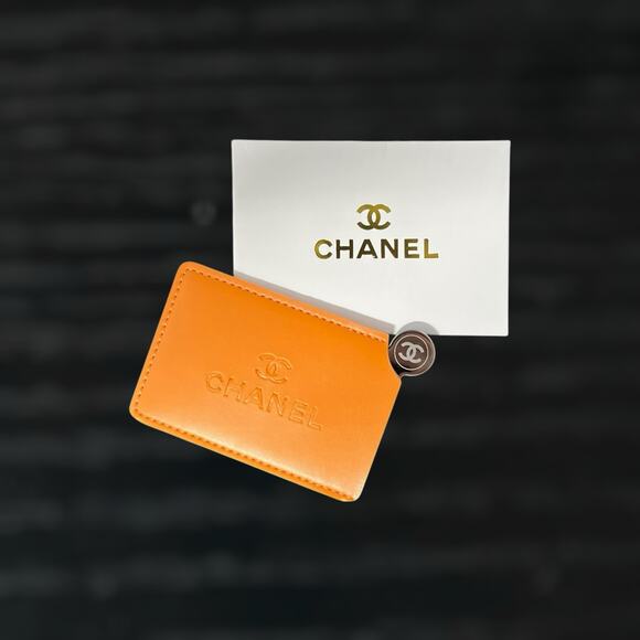 Orange Chanel Card Holder & Mirror - New In Box Bridsemaid Stocking Stuffer Gift - Picture 1 of 3